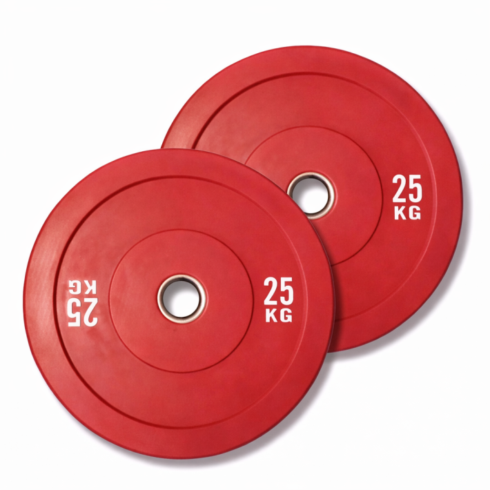 PAR DISCOS OLIMPICOS BUMPER 25KG ROJO